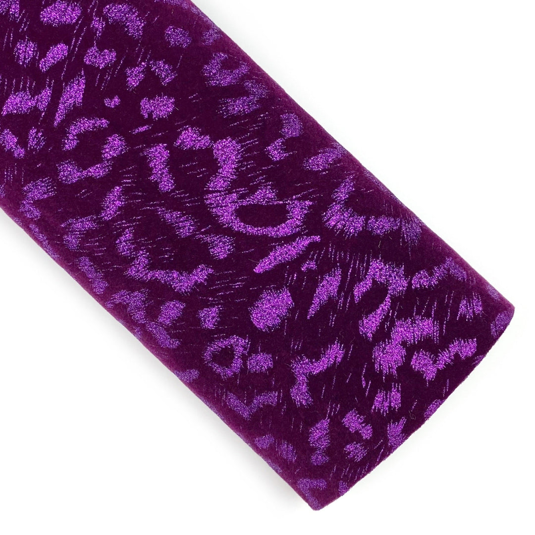 Plum Metallic Leopard Velvet Vegan Leather Sheets