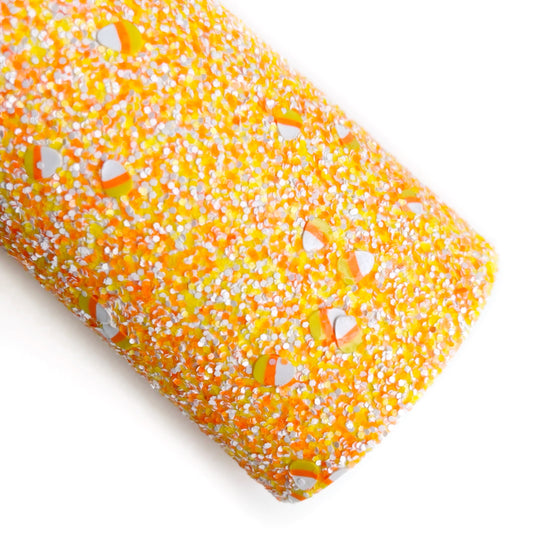 Candy Corn Pieces Chunky Glitter Faux Leather Sheets