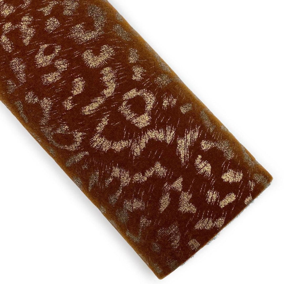 Brown Sugar Metallic Leopard Velvet Vegan Leather Sheets