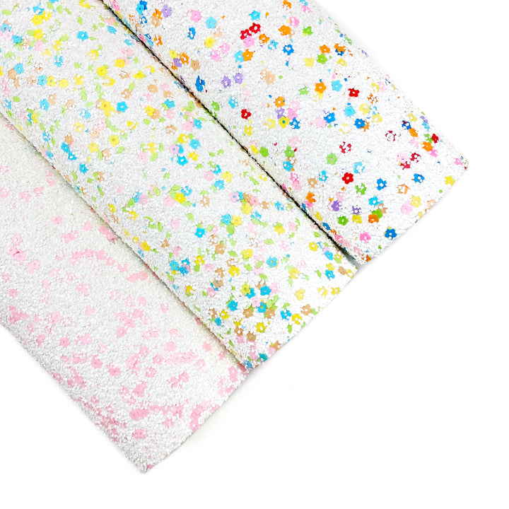 Rainbow Blooms Flower Glitter Faux Leather Sheets