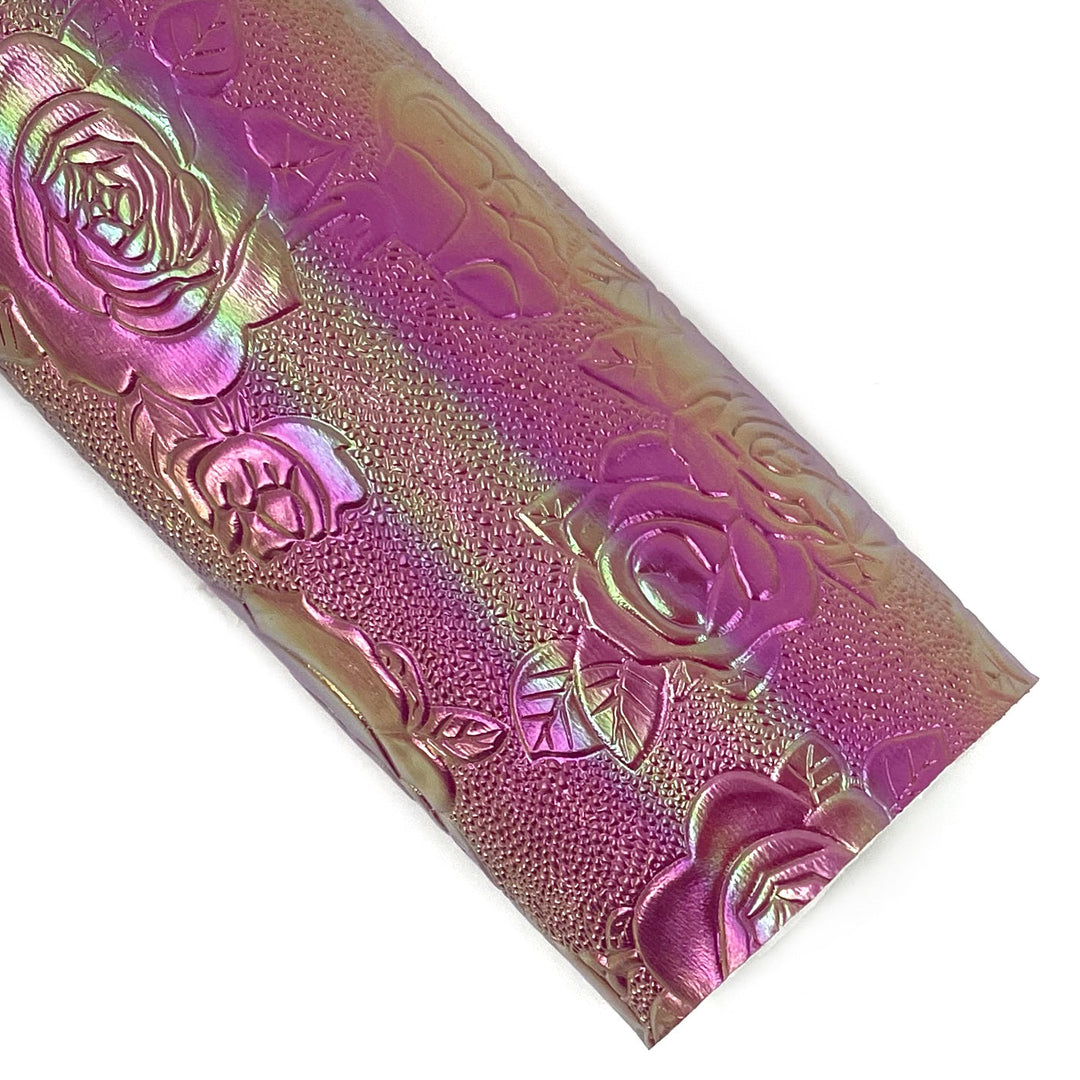 Pink Pearlescent Embossed Roses Vegan Leather Sheets