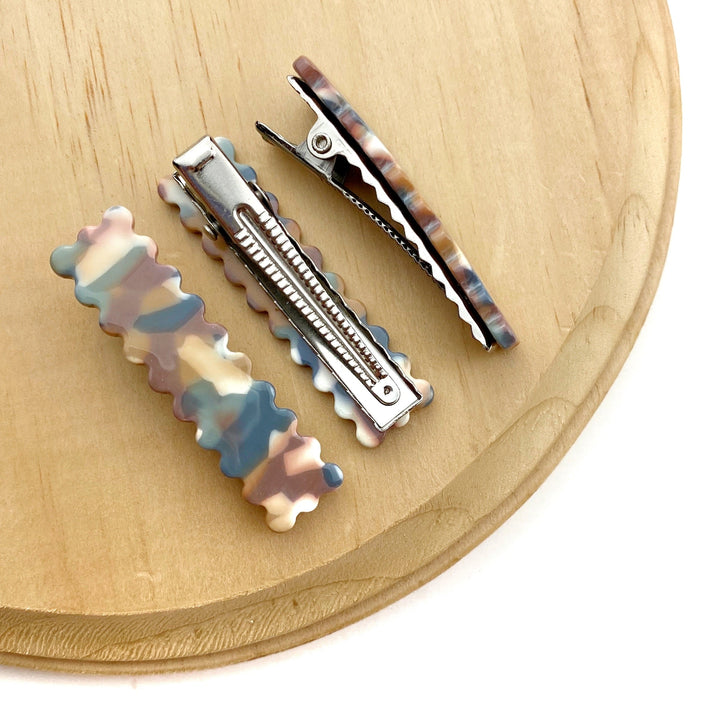 Mauve Desert Rectangle Scalloped Hair Clips