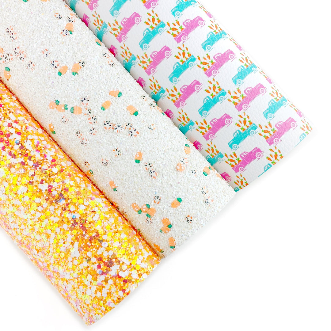 Bunny & Carrot Pieces Glitter Faux Leather Sheets