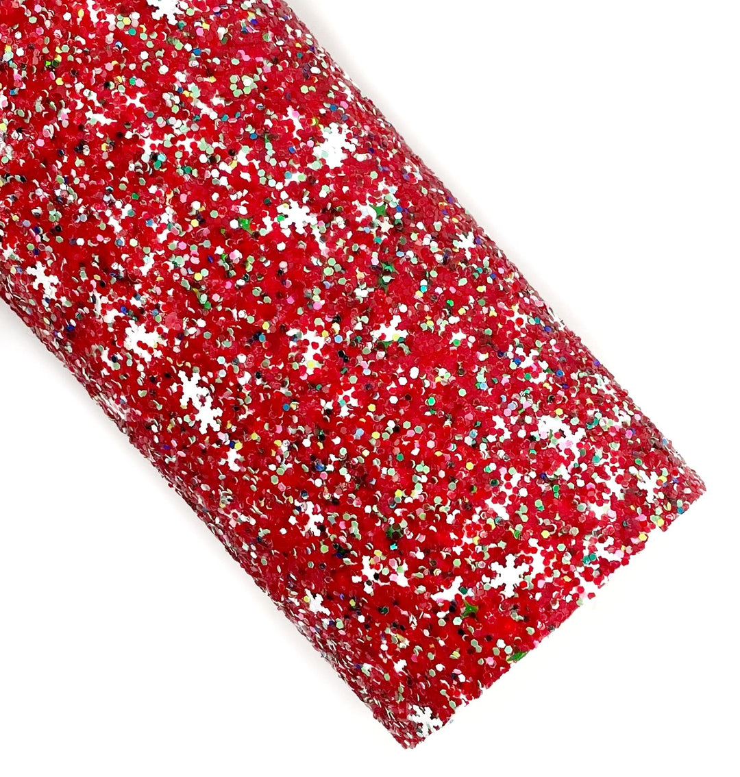 Twinkling Red Snowflake Chunky Glitter Sheet