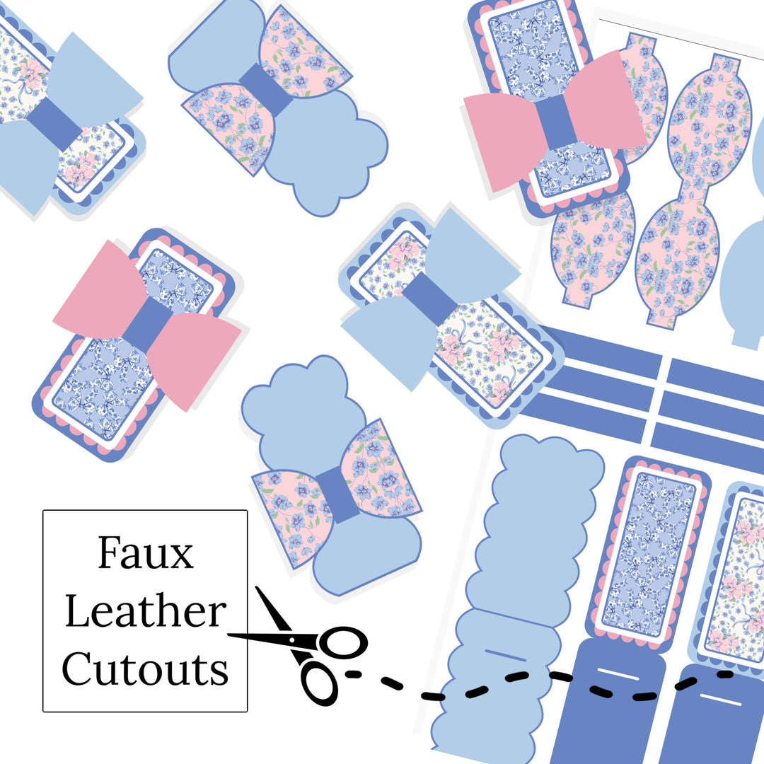 These pastel spring floral themed faux leather snap clip covers are ready to cut and assemble for many craft projects. These patterned cutouts can be used to make a hair bow, headband, banner, photo props, scrapbook, party or classroom decorations, bulletin board trim or anything creative! You will receive one faux leather sheet with varying quantities of cutouts based on your selections.