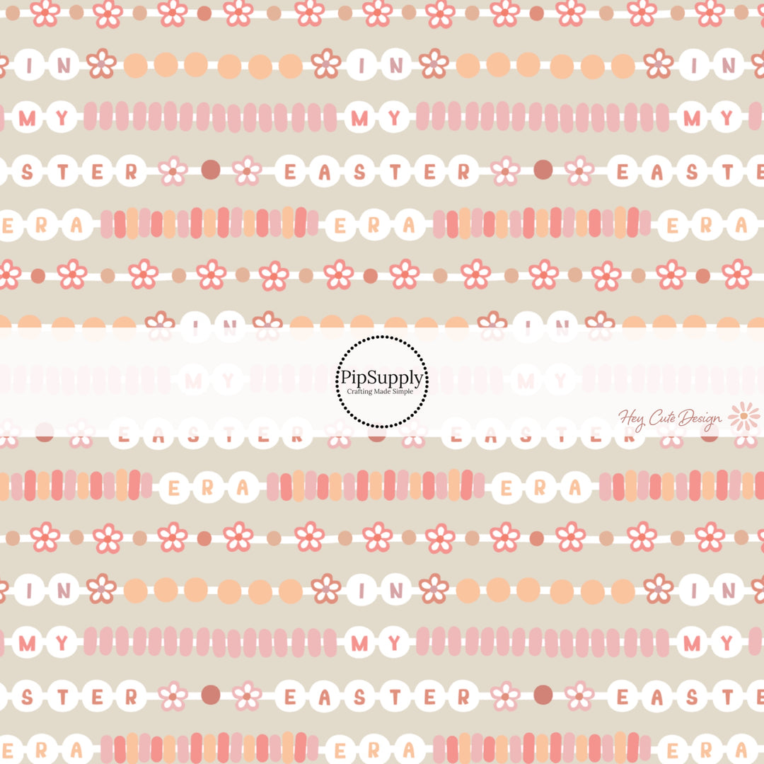 This Easter themed fabric by the yard features floral friendship bracelets. This fun pattern fabric can be used for all your sewing and crafting needs!