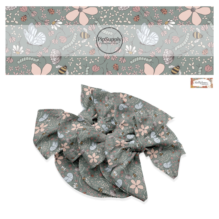 These spring themed no sew bow strips can be easily tied and attached to a clip for a finished hair bow. These festive bow strips are great for personal use or to sell. These bow strips feature the following design elements: flowers, butterflies, bees, lady bugs, and caterpillars on green.