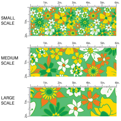 Yellow, Orange, and White Floral Green Fabric by the Yard scaled image guide.