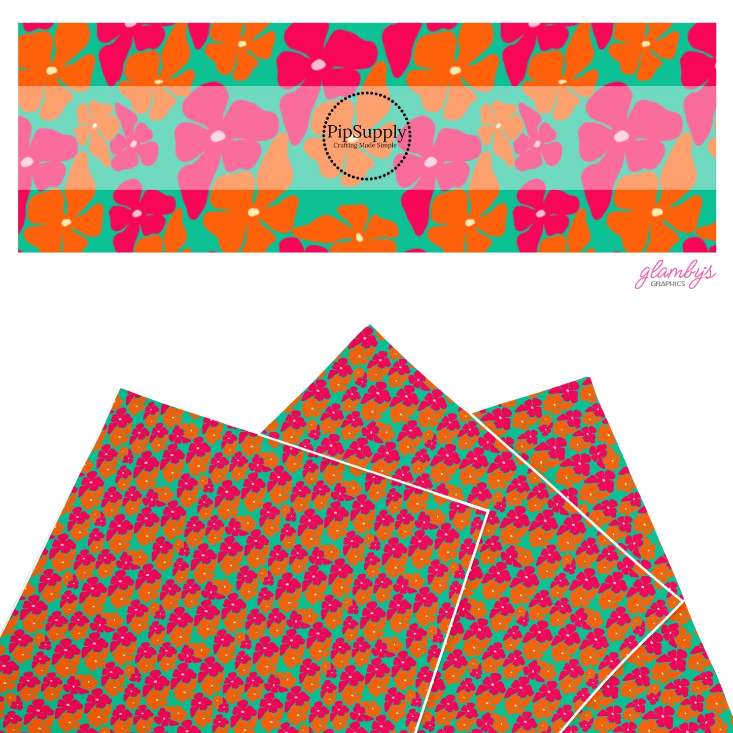 These tropical faux leather sheets contain the following design elements: pink and orange tropical flowers on green. Our CPSIA compliant faux leather sheets or rolls can be used for all types of crafting projects.
