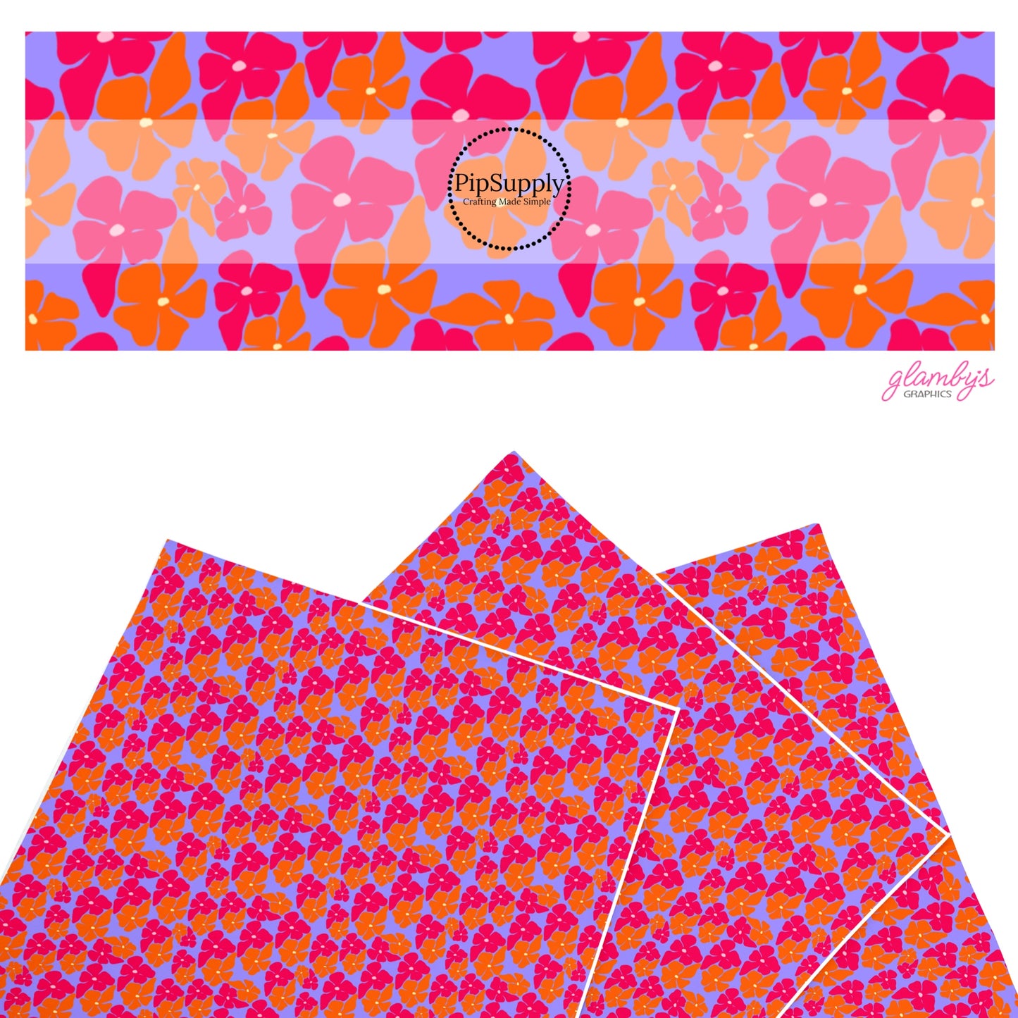 These tropical faux leather sheets contain the following design elements: pink and orange tropical flowers on purple. Our CPSIA compliant faux leather sheets or rolls can be used for all types of crafting projects.
