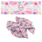 These celebration themed no sew bow strips can be easily tied and attached to a clip for a finished hair bow. These patterned bow strips are great for personal use or to sell. These bow strips feature birthday cake, balloons, and candles on light pink.