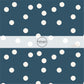 These dot themed fabric by the yard features small white dots on dark blue. This fun dotted themed fabric can be used for all your sewing and crafting needs! 