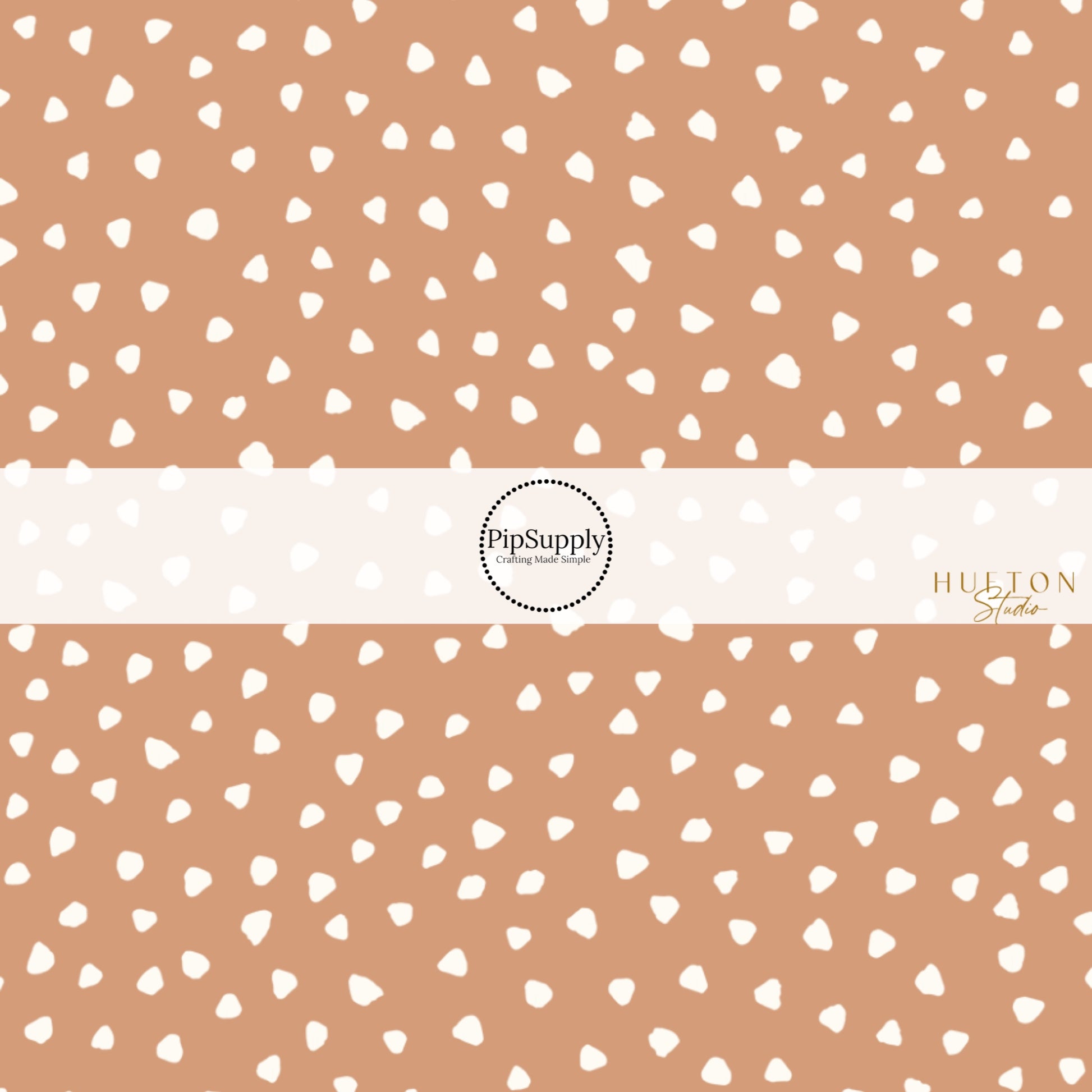 These speckled themed headband kits are easy to assemble and come with everything you need to make your own knotted headband. These kits include a custom printed and sewn fabric strip and a coordinating velvet or ribbed headband. The headband kits features small cream speckled dots on tan.