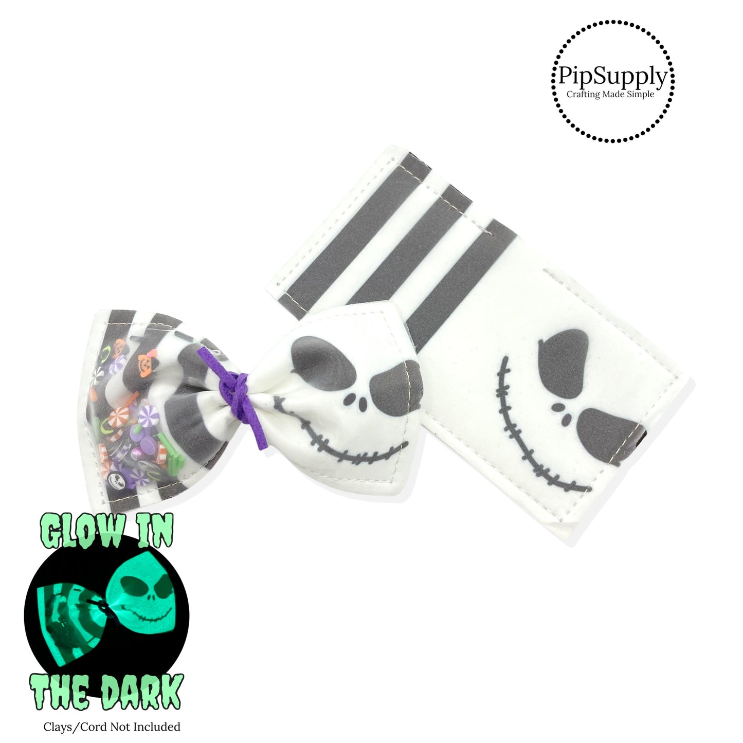Jack face with black and white stripes glow in the dark shaker pouch