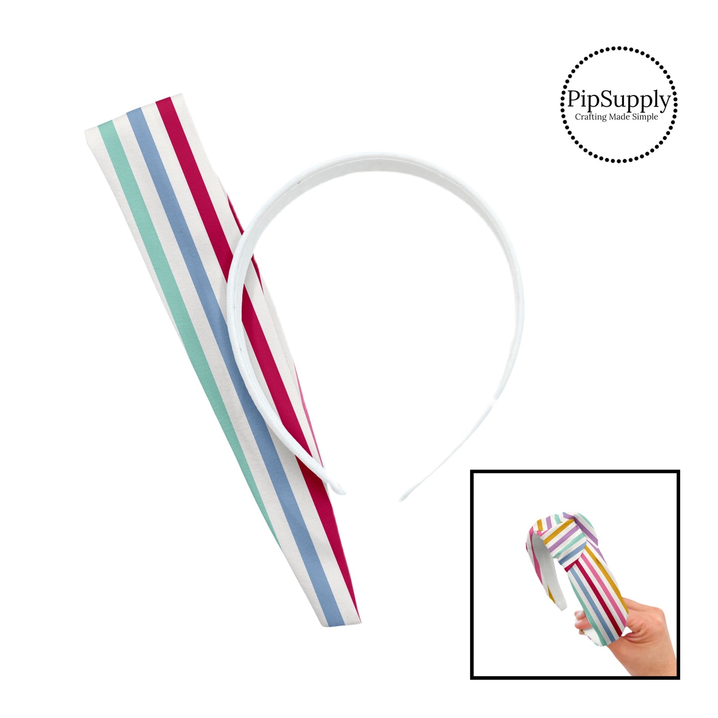 Thick rainbow stripes on white knotted headband kit