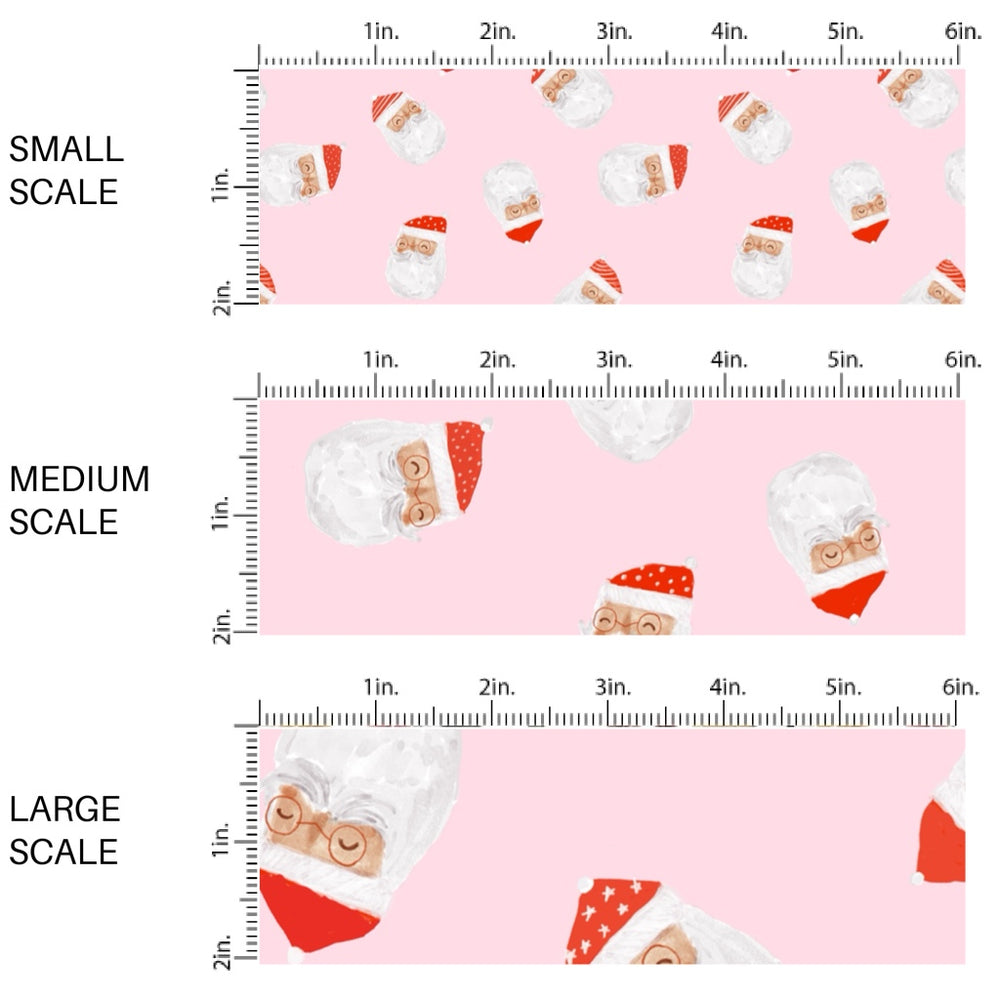 These Christmas Santa themed pattern fabric by the yard features the following design elements: Santa on pink. This fun themed fabric can be used for all your sewing and crafting needs!