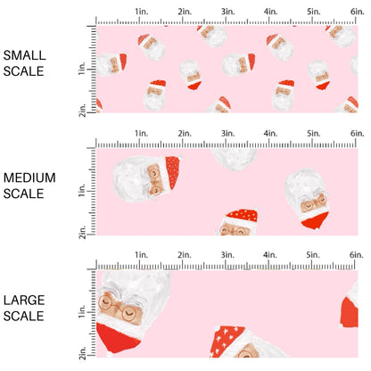 These Christmas Santa themed pattern fabric by the yard features the following design elements: Santa on pink. This fun themed fabric can be used for all your sewing and crafting needs!