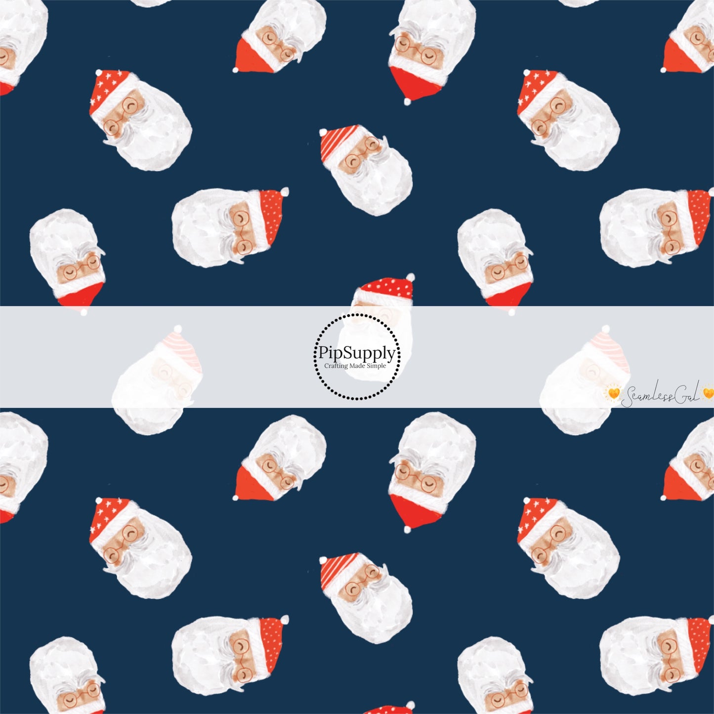 These Christmas Santa themed pattern fabric by the yard features the following design elements: Santa on navy. This fun themed fabric can be used for all your sewing and crafting needs!