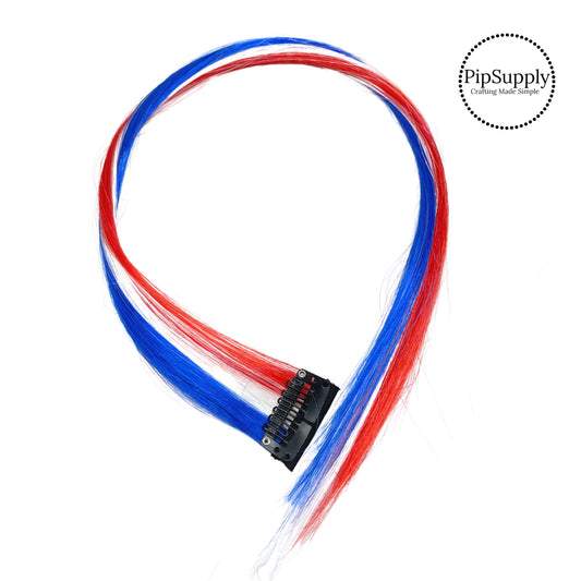 Red white and blue hair clip extension