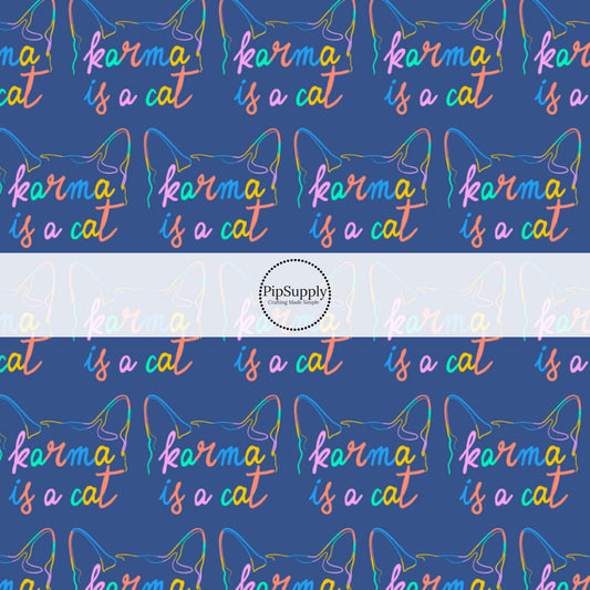 This Taylor inspired fabric by the yard features the following phrase: "Karma Is A Cat". This fun themed fabric can be used for all your sewing and crafting needs!