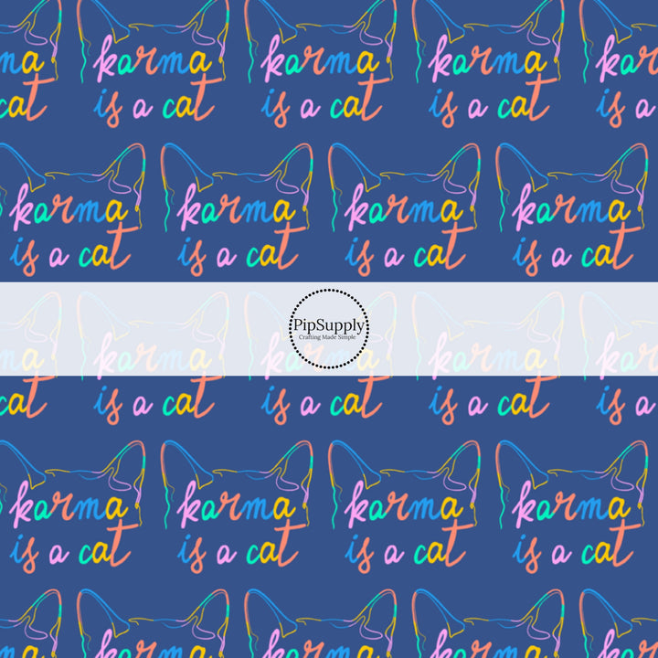 This Taylor inspired fabric by the yard features the following phrase: "Karma Is A Cat". This fun themed fabric can be used for all your sewing and crafting needs!