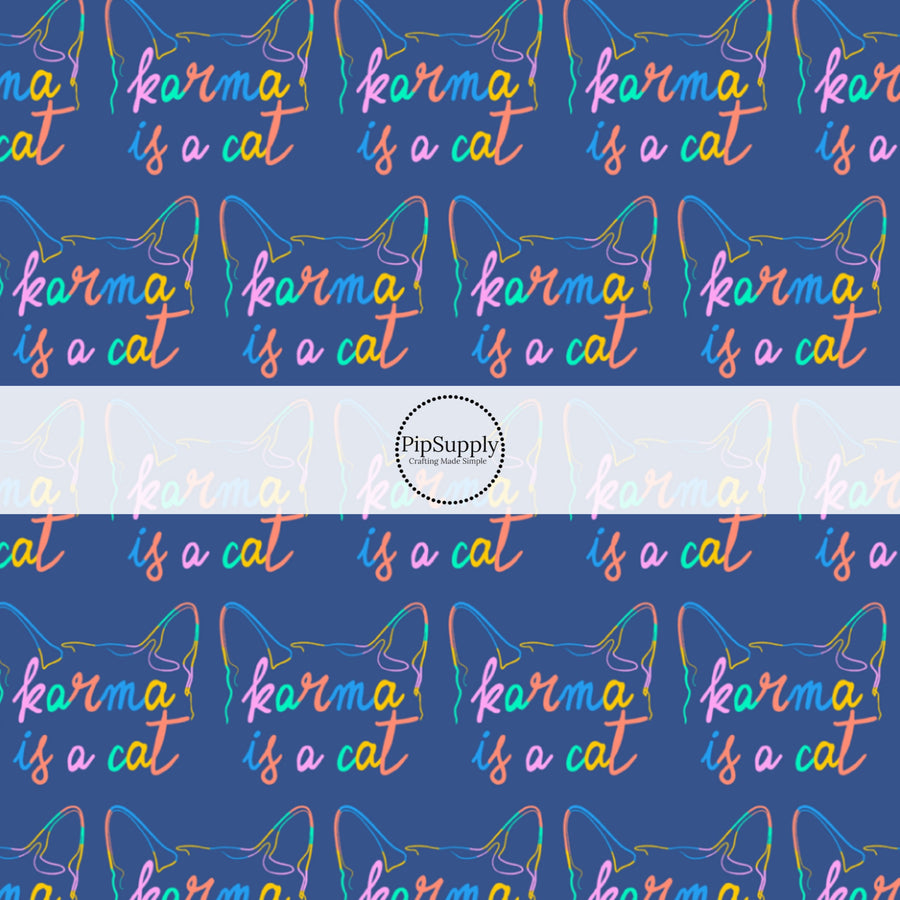 This Taylor inspired fabric by the yard features the following phrase: "Karma Is A Cat". This fun themed fabric can be used for all your sewing and crafting needs!