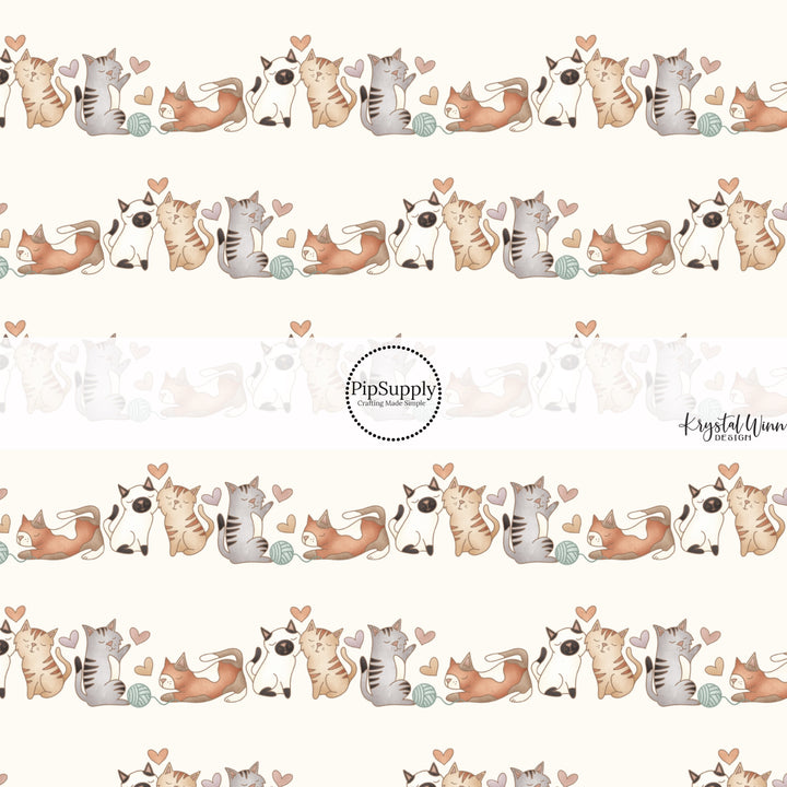 This Valentine's Day themed fabric by the yard features kind and loving cats. This fun pattern fabric can be used for all your sewing and crafting needs!