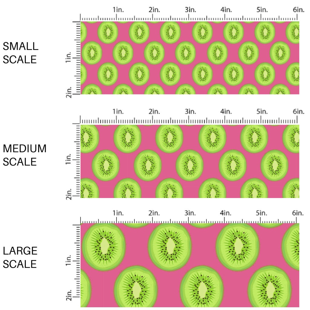 These fruit fabric by the yard features sliced kiwi on pink. This fun pattern fabric can be used for all your sewing and crafting needs!