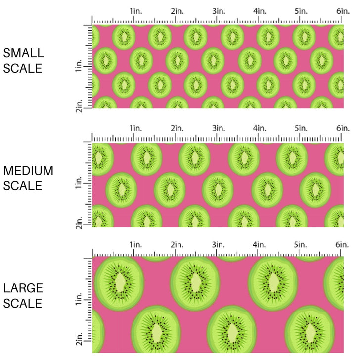 These fruit fabric by the yard features sliced kiwi on pink. This fun pattern fabric can be used for all your sewing and crafting needs!