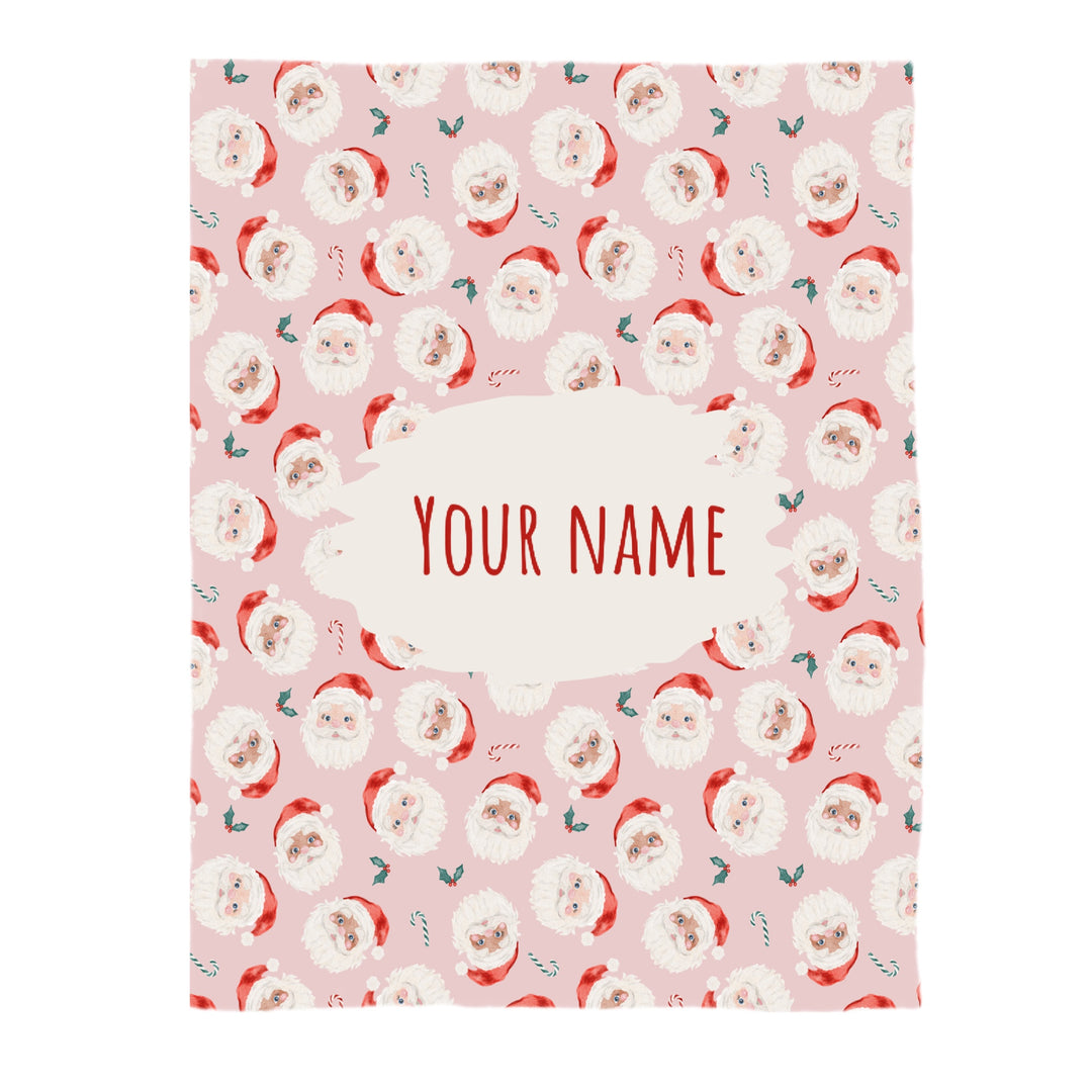 This Santa designer pattern is printed onto the front side of our soft touch minky blankets. The backside will not be printed and left the natural cream/white color of the blanket. This print pattern features Santa on pink.