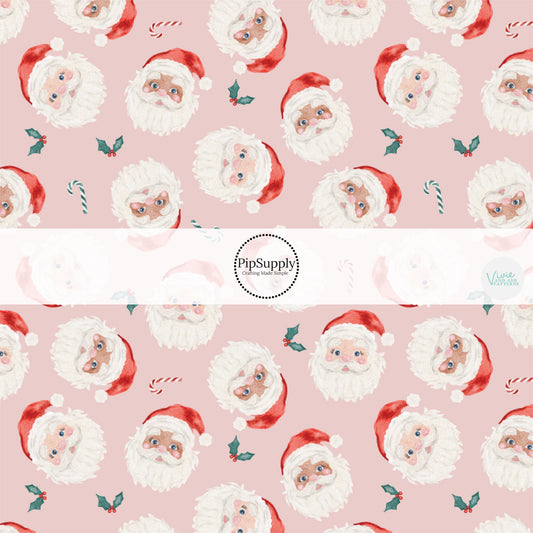 These Christmas Santa themed pattern fabric by the yard features the following design elements: Santa on pink. This fun themed fabric can be used for all your sewing and crafting needs!