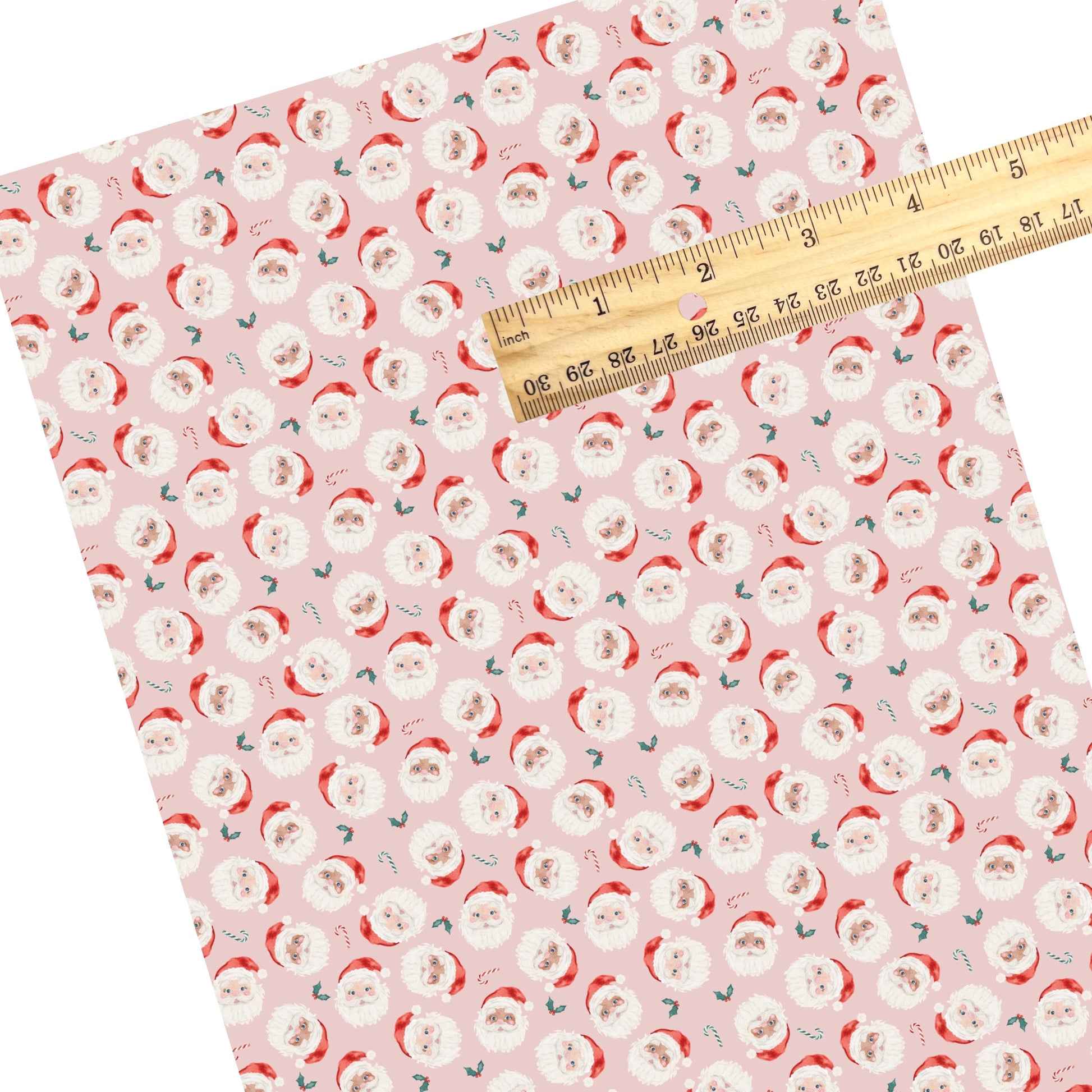 These Christmas Santa themed pattern faux leather sheets contain the following design elements: Santa on pink. Our CPSIA compliant faux leather sheets or rolls can be used for all types of crafting projects.