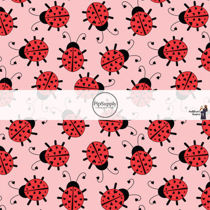 Lady bugs and hearts on pink hair bow strips
