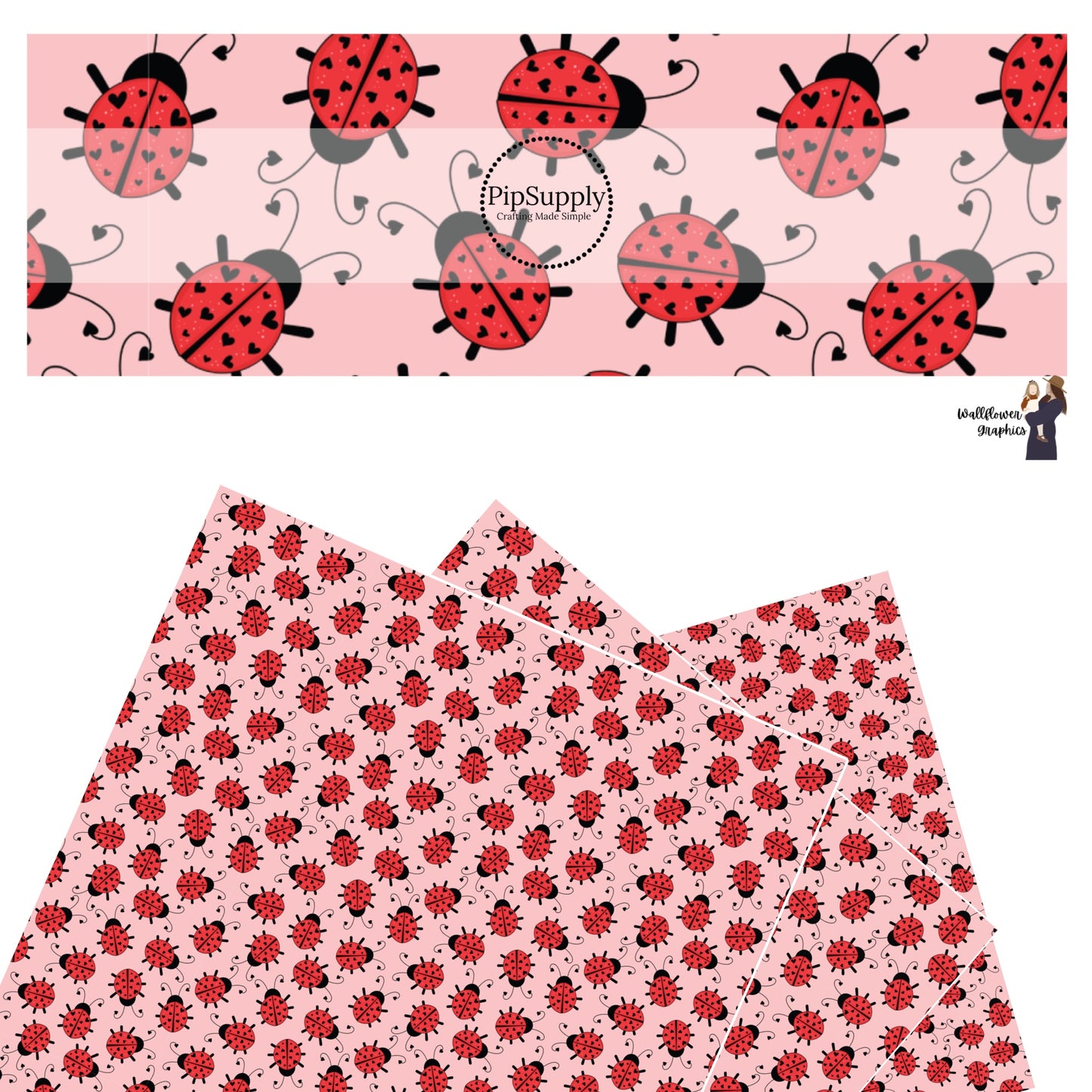 Black hearts on red lady bugs on pink faux leather sheets