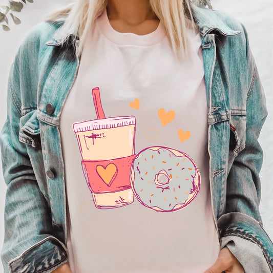 Iced Coffee and Donut Valentine's Day Iron on Heat Transfer