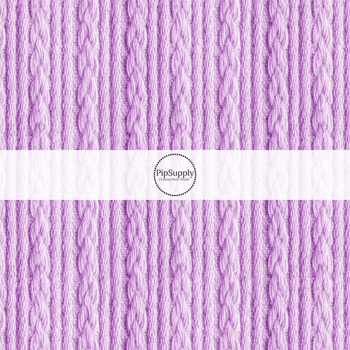 This winter pattern fabric by the yard features lavender cable knit sweater pattern. This fun winter fabric can be used for all your sewing and crafting needs!