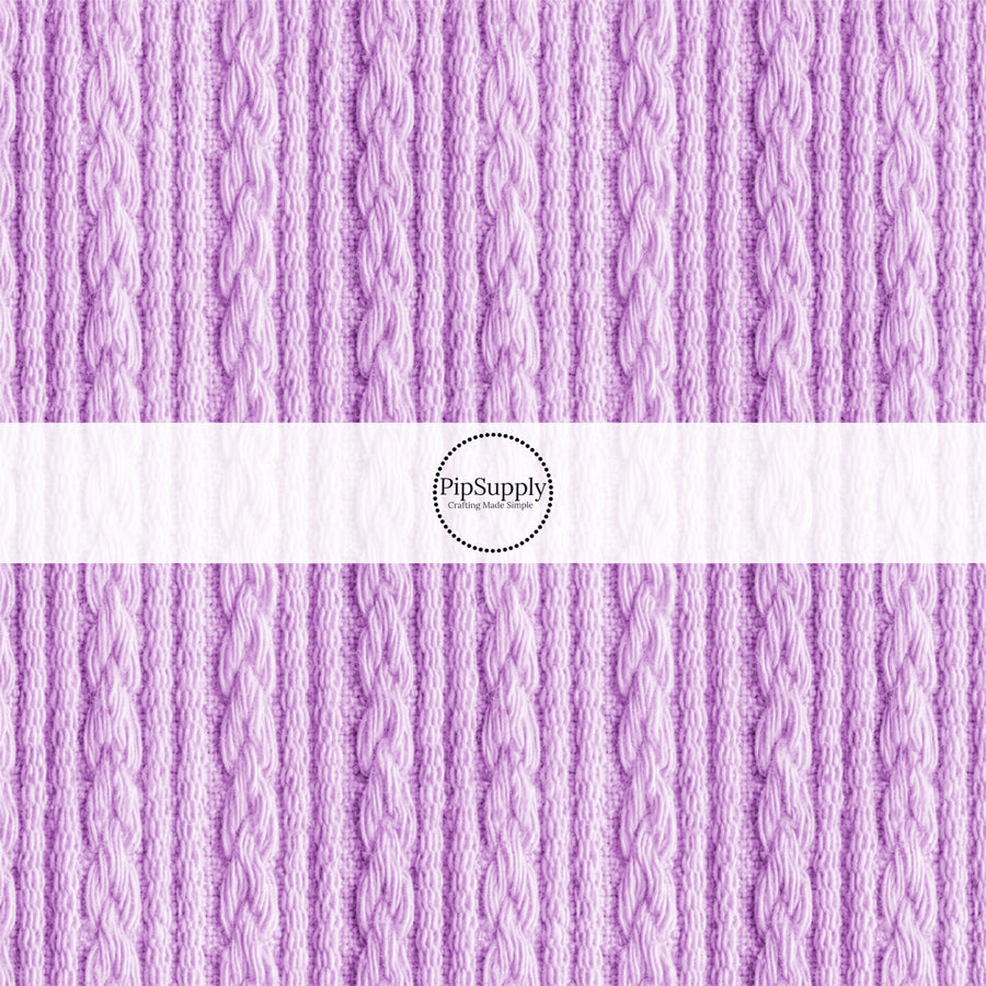 This winter pattern fabric by the yard features lavender cable knit sweater pattern. This fun winter fabric can be used for all your sewing and crafting needs!