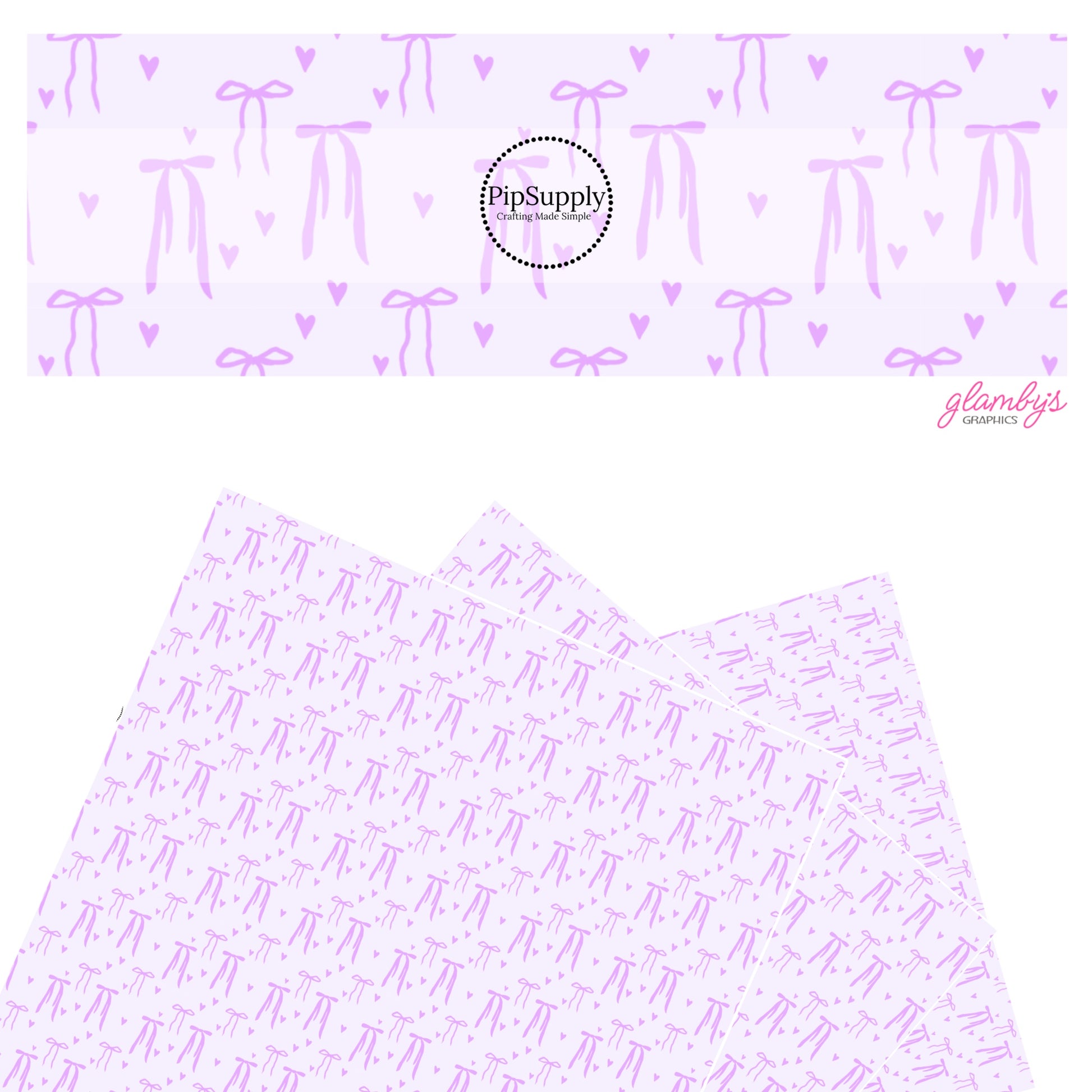 These Valentine's pattern themed faux leather sheets contain the following design elements: purple hearts and bows on light purple. Our CPSIA compliant faux leather sheets or rolls can be used for all types of crafting projects.