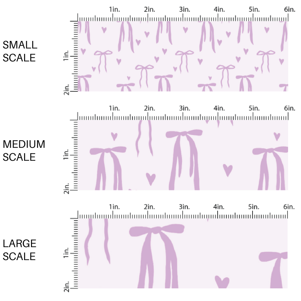 Purple Coquette Bows and Hearts on Lavender Fabric by the Yard scaled image guide.