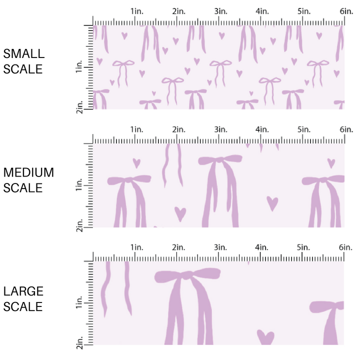 Purple Coquette Bows and Hearts on Lavender Fabric by the Yard scaled image guide.