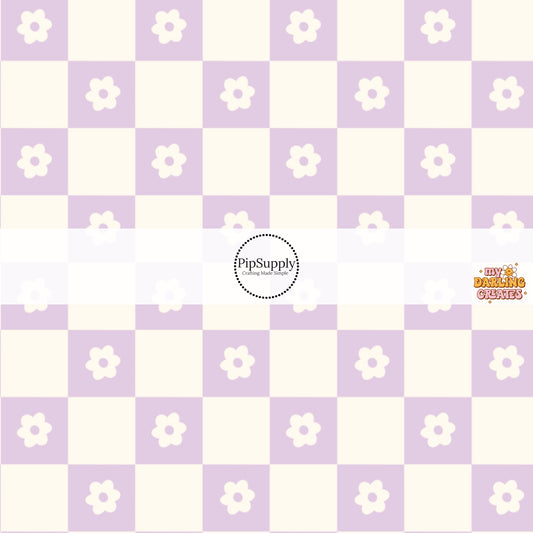 Lavender Purple Daisy Checkered Fabric by the Yard.