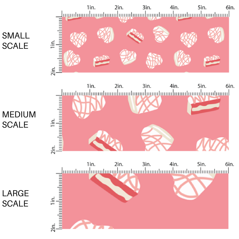 White Layered Heart Shaped Cakes on Pink Valentine's Day Fabric by the Yard scaled image guide.