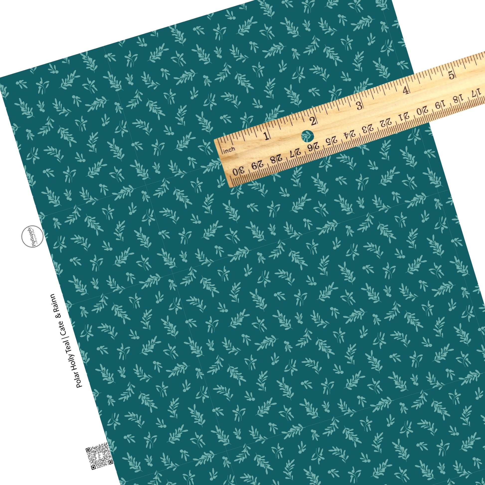 Holly stems on teal faux leather sheets