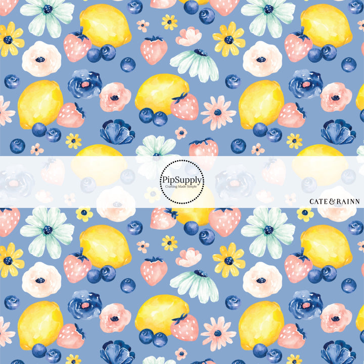 These spring fabric by the yard features spring flowers and fruit. This fun pattern fabric can be used for all your sewing and crafting needs!