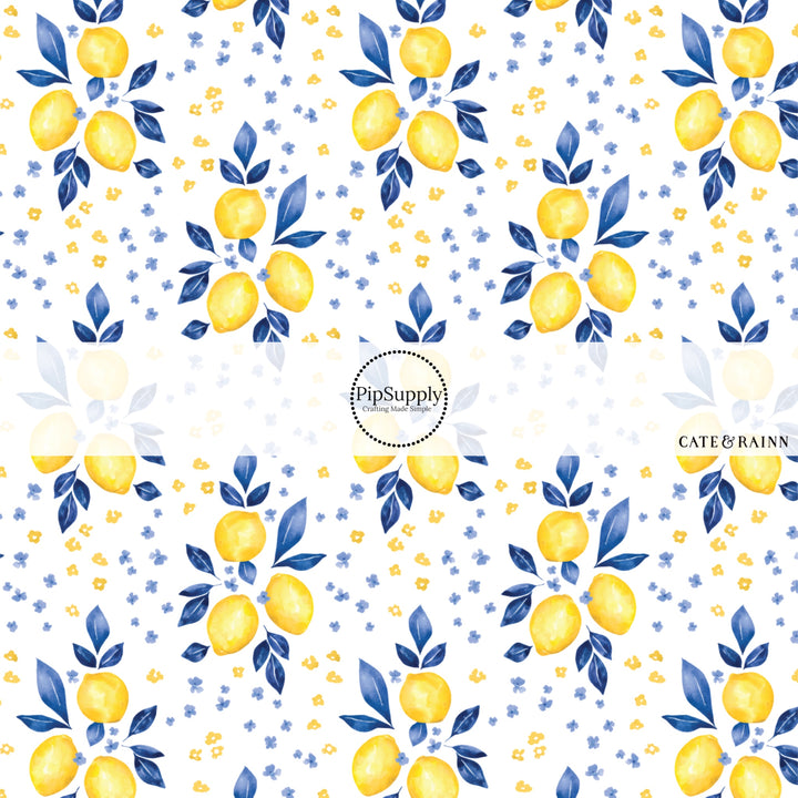 These spring fabric by the yard features spring flowers and lemons. This fun pattern fabric can be used for all your sewing and crafting needs!