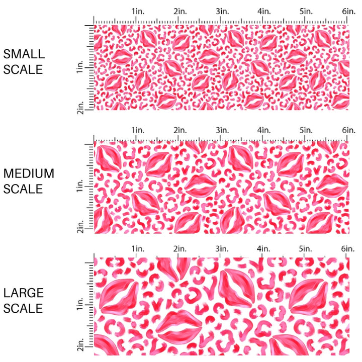 This holiday fabric by the yard features pink leopard lip pattern. This festive pattern fabric can be used for all your sewing and crafting needs!