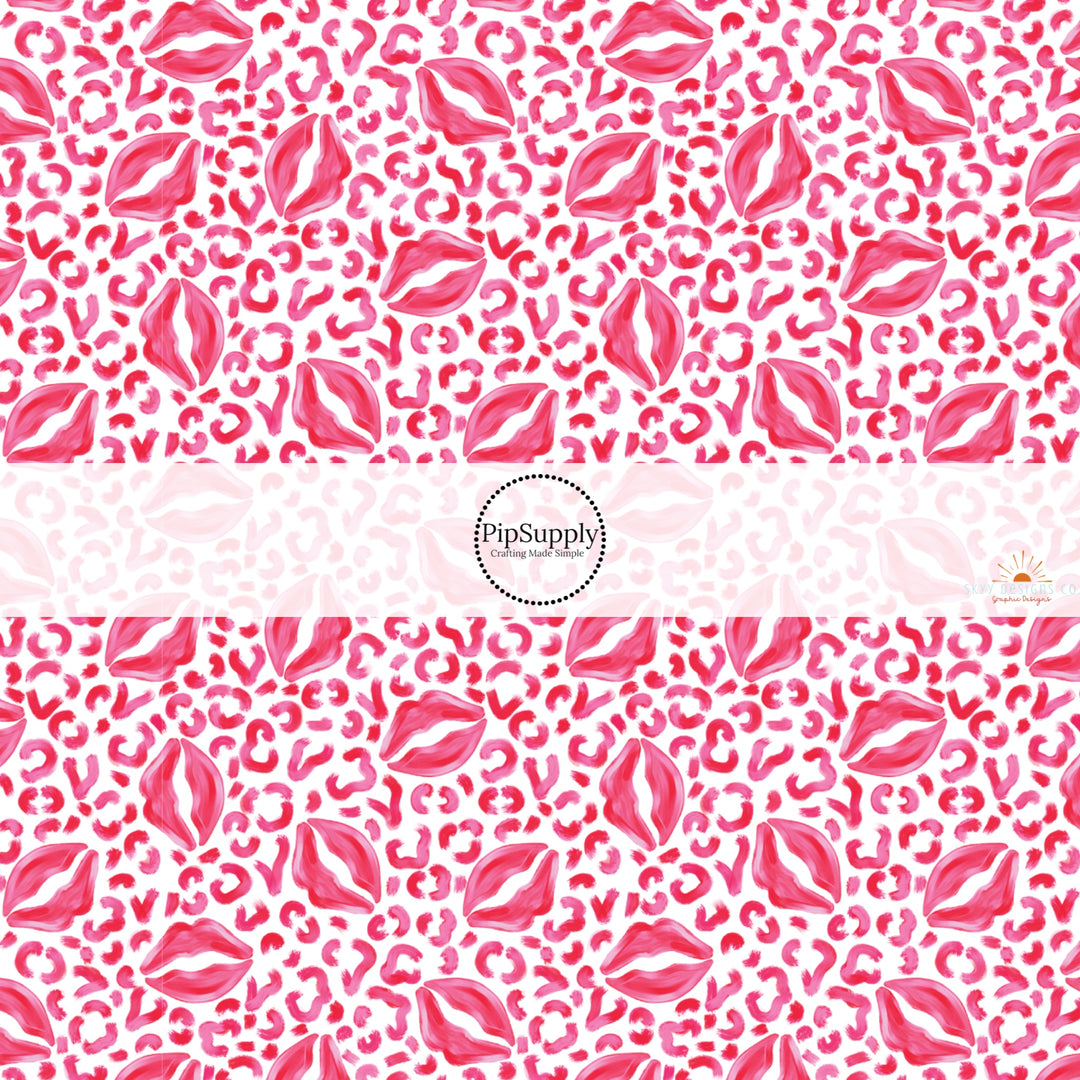 This holiday fabric by the yard features pink leopard lip pattern. This festive pattern fabric can be used for all your sewing and crafting needs!