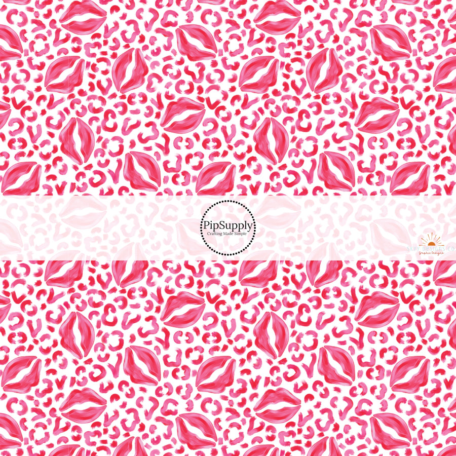 This holiday fabric by the yard features pink leopard lip pattern. This festive pattern fabric can be used for all your sewing and crafting needs!