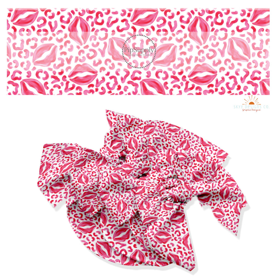 These holiday no sew bow strips can be easily tied and attached to a clip for a finished hair bow. These festive bow strips are great for personal use or to sell. These bow strips feature the following design elements: pink leopard lip pattern.