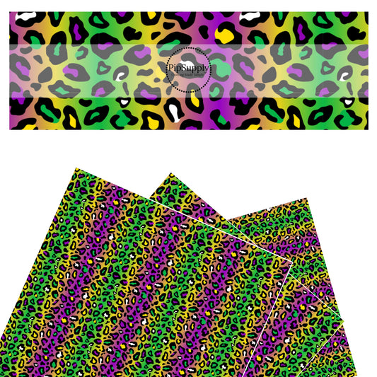Purple, green, and yellow leopard on purple and green ombre faux leather sheets